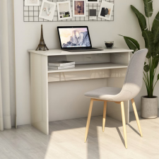 vidaXL Magasfényű fehér forgácslap íróasztal 90 x 50 x 74 cm íróasztal