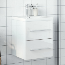 vidaXL Magasfényű fehér fürdőszobai mosdószekrény mosdókagylóval fürdőszoba bútor