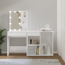 vidaXL magasfényű fehér szerelt fa LED-es fésülködőasztal szekrénnyel bútor