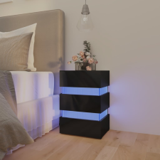 vidaXL magasfényű fekete forgácslap LED-es éjjeliszekrény 45x35x67 cm bútor