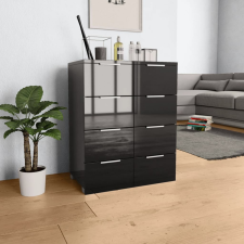 vidaXL magasfényű fekete forgácslap tálalószekrény 60 x 35 x 80 cm bútor