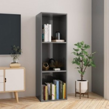 vidaXL Magasfényű szürke forgácslap könyv-/TV-szekrény 36x30x114 cm bútor