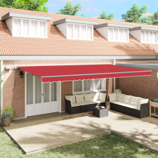 vidaXL Manuális Behúzható Napernyő LED-del Piros 600x300 cm kerti bútor
