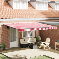 vidaXL Manuális Behúzható Napernyő Piros és Fehér Csíkos 450x300 cm kerti bútor