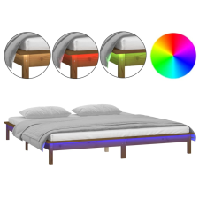 vidaXL mézbarna tömör fa ágykeret LED-ekkel 140x190 cm (820654) ágy és ágykellék