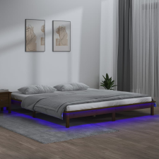 vidaXL mézbarna tömör fa ágykeret LED-világítással 140 x 200 cm ágy és ágykellék