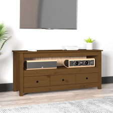vidaXL mézbarna tömör fenyőfa TV-szekrény 114x35x52 cm bútor