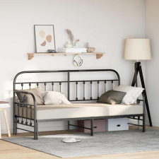 vidaXL Nappali ágykeret fejtámlával Fekete 75 x 190 cm Acél ágy és ágykellék