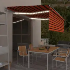 vidaXL Narancs-barna szélérzékelős, LED-es napellenző redőnnyel 4x3 m kerti bútor