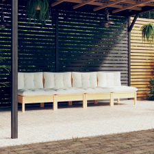 vidaXL négy személyes tömör fenyőfa kerti kanapé krémszínű párnákkal kerti bútor