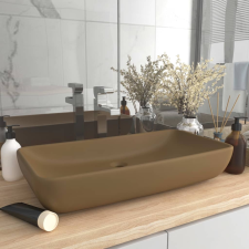 vidaXL négyszögletes matt krémszínű kerámia luxus mosdókagyló 71 x 38 cm fürdőszoba kiegészítő