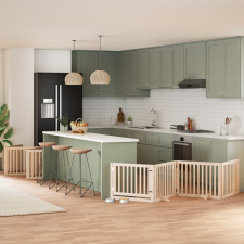 vidaXL nyárfa 12 paneles összecsukható kutyakapu ajtóval 960 cm szállítóbox, fekhely kutyáknak