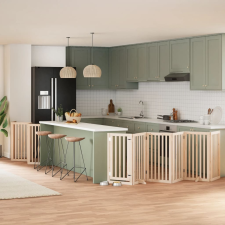 vidaXL nyárfa 15 paneles összecsukható kutyakapu ajtóval 750 cm szállítóbox, fekhely kutyáknak