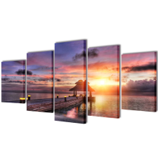vidaXL Nyomtatott vászon falikép szett tengerpart pavilonnal 200 x 100 cm kerti bútor
