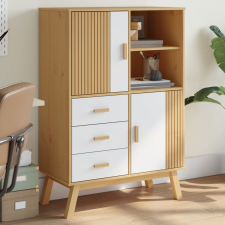 vidaXL OLDEN fehér és barna tömör fenyőfa magasszekrény 85x43x125 cm bútor