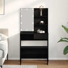 vidaXL öltöztető asztal szett LED fekete tölgy szerelt fával bútor