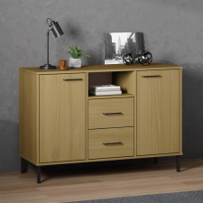 vidaXL OSLO barna tömör fa tálalószekrény fém lábakkal 113x40x77 cm bútor
