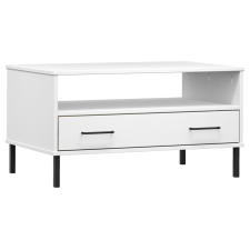 vidaXL OSLO fehér tömör fa dohányzóasztal fém lábakkal 85x50x45cm (351035) bútor
