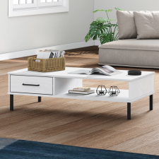 vidaXL OSLO fehér tömör fenyőfa dohányzóasztal fém lábakkal bútor