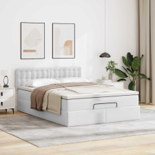 vidaXL Ottomán ágykeret matraccal Fehér 140x200cm műbőrrel ágy és ágykellék