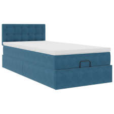 vidaXL Ottomán ágykeret matraccal sötétkék 90x200cm bársony (3311895) ágy és ágykellék