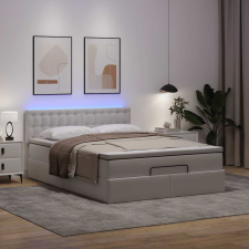 vidaXL Ottomán ágykeret matraccal tiszta fehér 140x200cm műbőrrel ágy és ágykellék