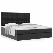 vidaXL Ottomán ágykeret matracokkal Fekete 180x200cm műbőr ágy és ágykellék