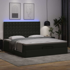 vidaXL Ottomán ágykeret matracokkal Fekete 200x200cm műbőr ágy és ágykellék