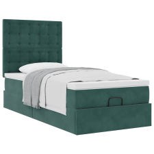 vidaXL Ottomán ágykeret matracokkal sötétzöld 90x200cm bársony (3313592) ágy és ágykellék