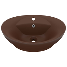 vidaXL ovális matt sötétbarna kerámia mosdó túlfolyóval 58,5 x 39 cm (146940) szaniter