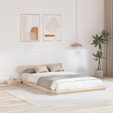 vidaXL Padló Ágykeret Oldalsó Asztalokkal 135x190cm Tömör Fából ágy és ágykellék