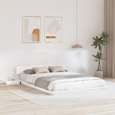 vidaXL Padlóágykeret éjjeliszekrényekkel Fehér 140x200cm Tömör fa ágy és ágykellék