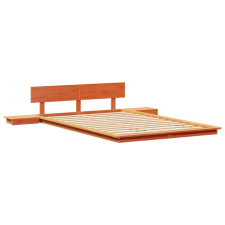 vidaXL Padlós ágykeret éjjeliszekrényekkel Gyanta barna 120x190cm Tömör fa (872412) ágy és ágykellék