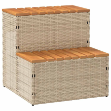 vidaXL pezsgőfürdő lépcső bézs 50x50x50,5cm polyrattan és akácfa medence kiegészítő