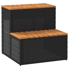 vidaXL pezsgőfürdő lépcső fekete 50x50x50,5cm polyrattan és akácfa medence kiegészítő