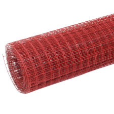 vidaXL piros PVC-bevonatú acél csirkeháló drótkerítés 10 x 1 m (143662) építőanyag