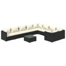 vidaXL Polyrattan Kerti Ülőgarnitúra - 10 részes - Fekete kerti bútor