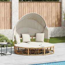 vidaXL polyrattan kültéri napozóágy napellenzővel és párnákkal ágy és ágykellék