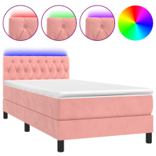 vidaXL rózsaszín bársony rugós és LED-es ágy matraccal 100x200 cm (3134572) ágy és ágykellék