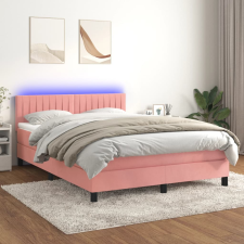 vidaXL rózsaszín bársony rugós és LED-es ágy matraccal 140x190 cm ágy és ágykellék