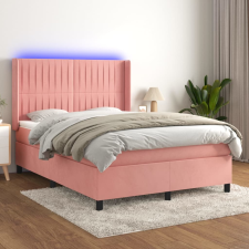 vidaXL rózsaszín bársony rugós és LED-es ágy matraccal 140x190 cm ágy és ágykellék