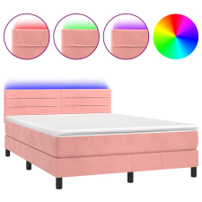 vidaXL rózsaszín bársony rugós és LED-es ágy matraccal 140x190 cm (3134464) ágy és ágykellék