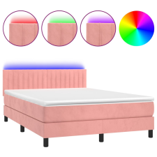 vidaXL rózsaszín bársony rugós és LED-es ágy matraccal 140x190 cm (3134524) ágy és ágykellék