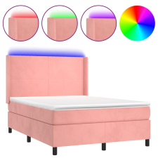 vidaXL rózsaszín bársony rugós és LED-es ágy matraccal 140x190 cm (3139444) ágy és ágykellék