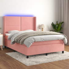 vidaXL rózsaszín bársony rugós és LED-es ágy matraccal 140x200 cm ágy és ágykellék