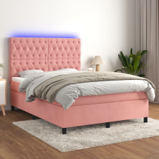 vidaXL rózsaszín bársony rugós és LED-es ágy matraccal 140x200 cm ágy és ágykellék
