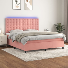vidaXL rózsaszín bársony rugós és LED-es ágy matraccal 160x200 cm ágy és ágykellék