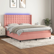 vidaXL rózsaszín bársony rugós és LED-es ágy matraccal 160x200 cm ágy és ágykellék