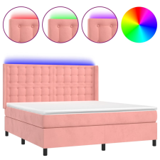 vidaXL rózsaszín bársony rugós és LED-es ágy matraccal 160x200 cm (3139816) ágy és ágykellék