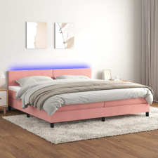 vidaXL rózsaszín bársony rugós és LED-es ágy matraccal 200x200 cm ágy és ágykellék